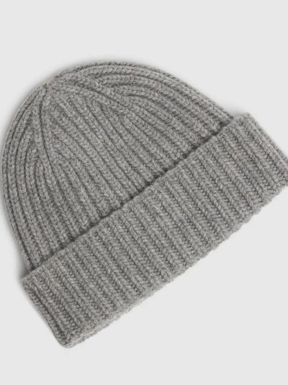 GUCCI HAT GRAY WOOL CASHMERE RIB KNIT LOGO PATCH BEANIE M / MEDIUM / 57CM